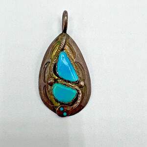 Vintage Estate EFFIE CALAVASA Sterling Silver 925 Zuni Snake Turquoise Pendant